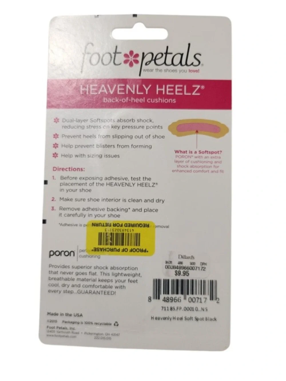 Women's Foot Petals Heavenly Heelz Back-of-Heel Cushions Black Pink NIB